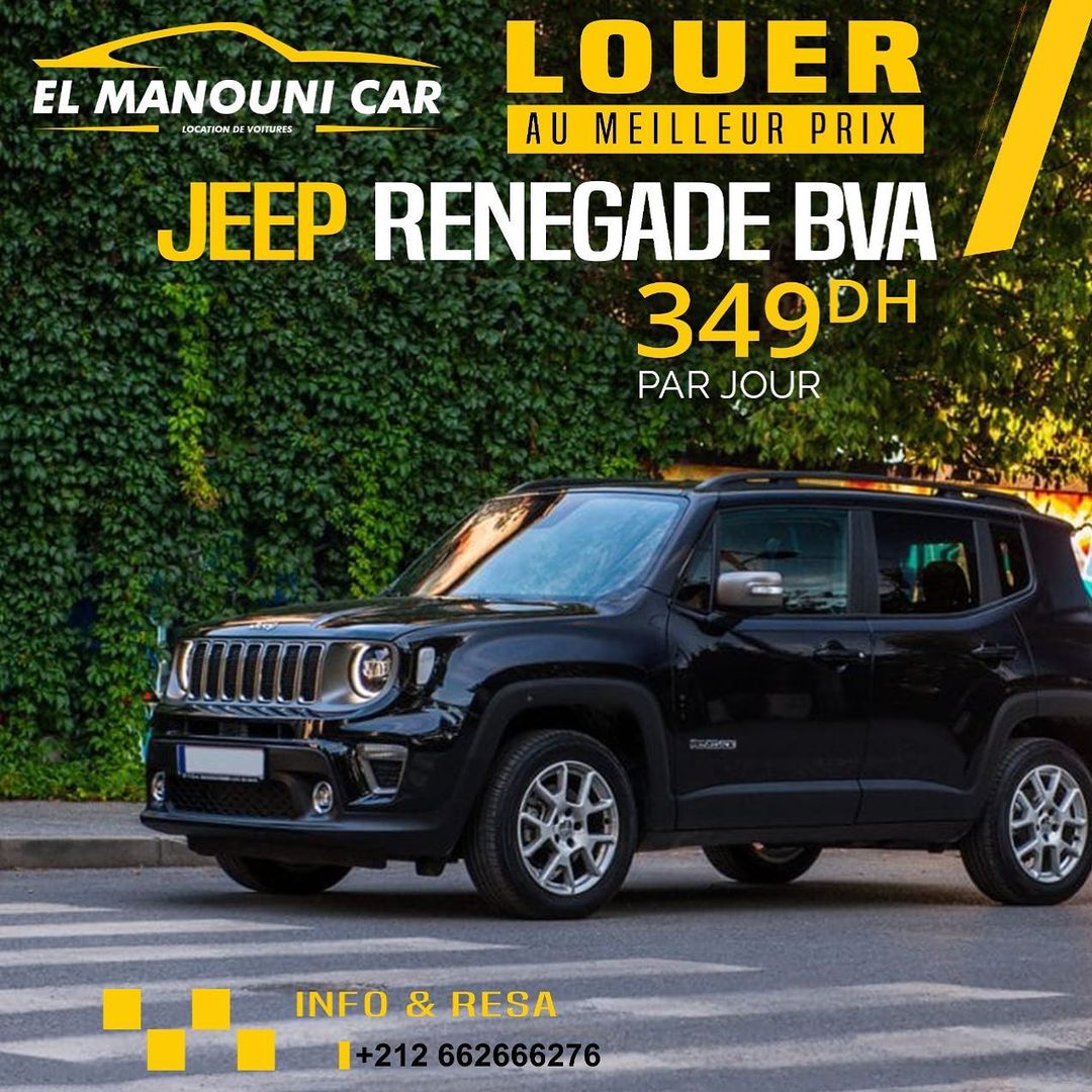 Jeep Renegade automatique à 349 dh / jour.