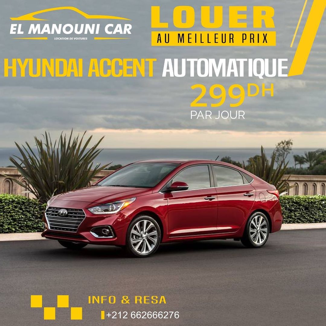 Hyndai accent automatique à 299 dh / jour.